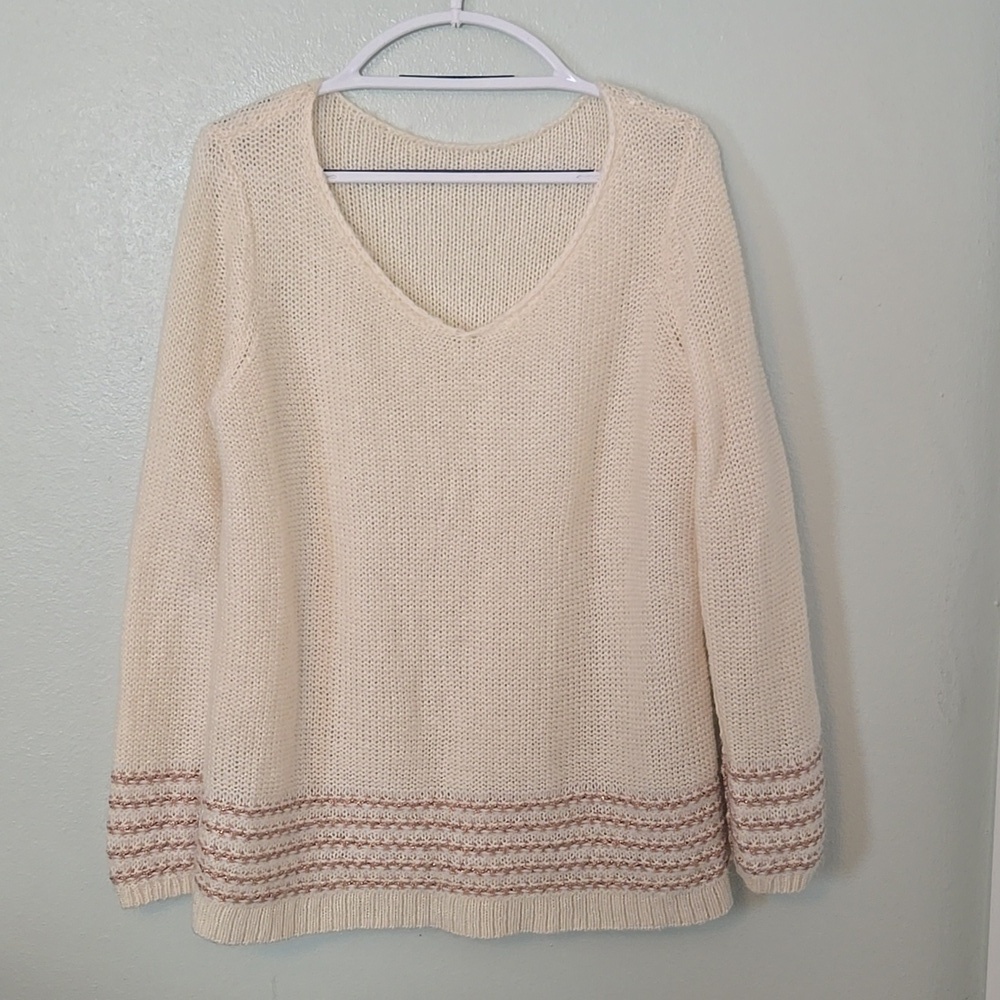 Cream Sweater With Rose Gold Stripes Size Large
